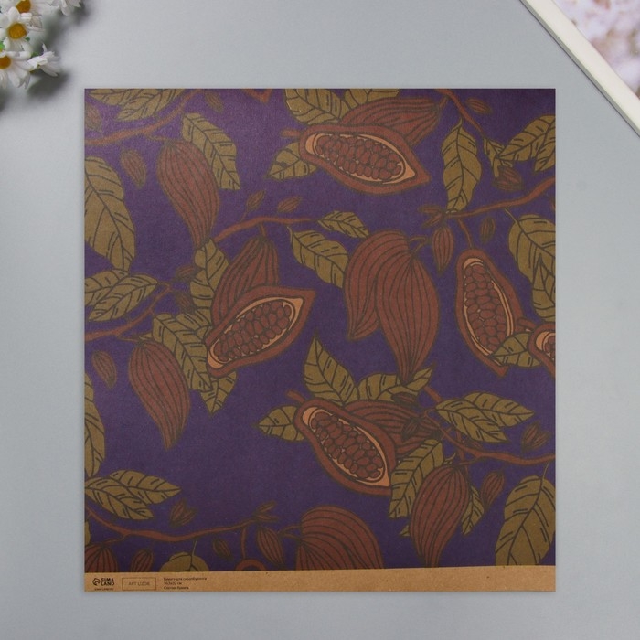 Бумага для скрапбукинга двусторонняя крафт Бумага для скрапбукинга двусторонняя крафт "Какао и цветы" плотность 180 гр набор 5 шт 30,5х32 см