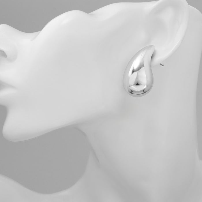 Серьги пластик «Капля» крупная, цвет серебро Серьги пластик «Капля» крупная, цвет серебро