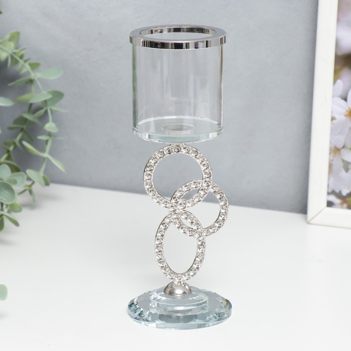 Подсвечник стекло на 1 свечу  Подсвечник стекло на 1 свечу "Сплетение колец" стразы серебро 19,5х7х7 см
