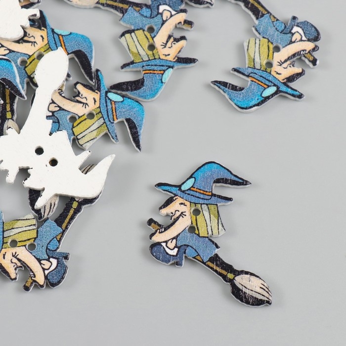 Пуговицы дерево для творчества 2 прокола Пуговицы дерево для творчества 2 прокола "Ведьма на метле" набор 15 шт 3,5х2,5 см