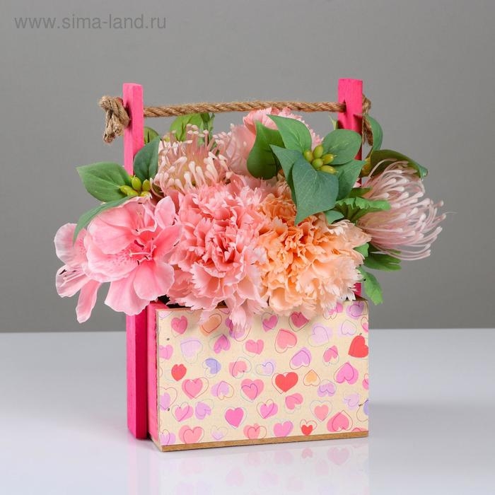 Кашпо деревянное, 15×12×8.5(25) см  Кашпо деревянное, 15×12×8.5(25) см "Пауль и Любовь. Молодые сердца", с принтом