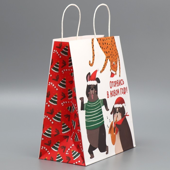 Пакет подарочный новогодний крафтовый «Оторвемся», 28 х 32 х 15 см, Новый год Пакет подарочный новогодний крафтовый «Оторвемся», 28 х 32 х 15 см, Новый год