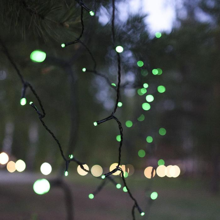 Гирлянда «Нить» 10 м, IP44, тёмная нить, 100 LED, свечение зелёное, 8 режимов, 220 В Гирлянда «Нить» 10 м, IP44, тёмная нить, 100 LED, свечение зелёное, 8 режимов, 220 В