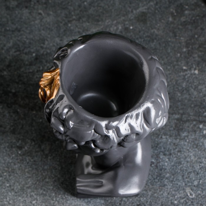 Кашпо - органайзер  Кашпо - органайзер "Бюст Давида" большой, серый, бронза, 28см