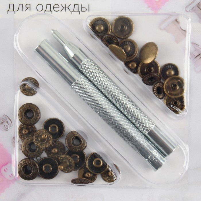 Кнопки установочные, Альфа (S-образные), d = 10 мм, 8 шт, с установщиком, цвет антик Кнопки установочные, Альфа (S-образные), d = 10 мм, 8 шт, с установщиком, цвет антик