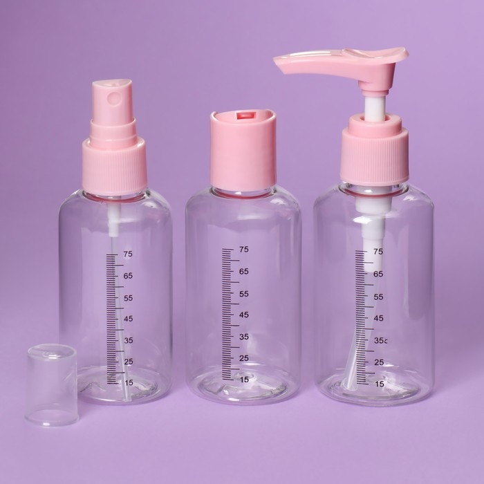 Набор для хранения, 3 предмета, со шкалой деления, цвет розовый