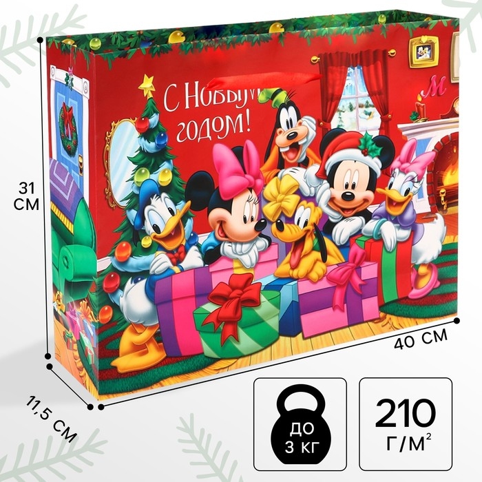 Новый год. Пакет подарочный, 31х40х11.5 см, упаковка, Микки Маус Новый год. Пакет подарочный, 31х40х11.5 см, упаковка, Микки Маус