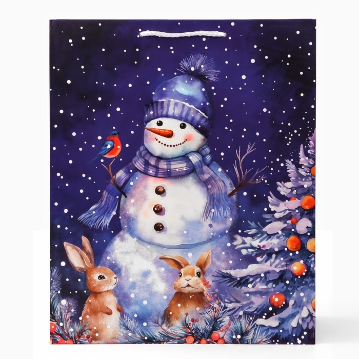 Новый год. Пакет подарочный Новый год. Пакет подарочный "Снеговик в лесу", 26 х 32 х 12 см.