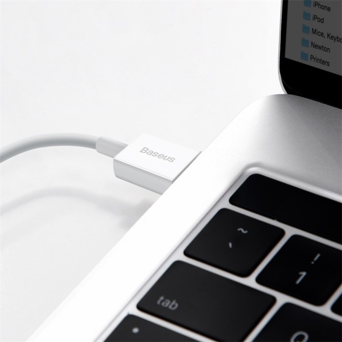 Кабель Baseus, Lightning - USB, 2.4 А, TPE оплётка, 1 м, белый