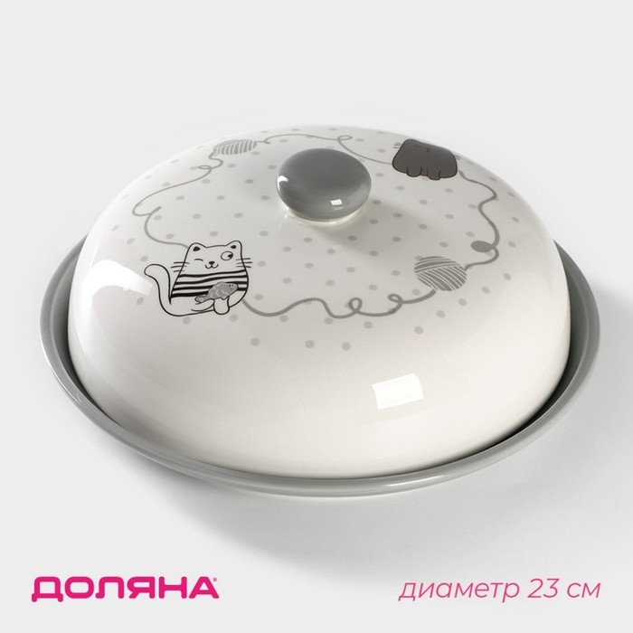 Блинница Доляна «Уютные коты», d=23 см, цвет белый Блинница Доляна «Уютные коты», d=23 см, цвет белый
