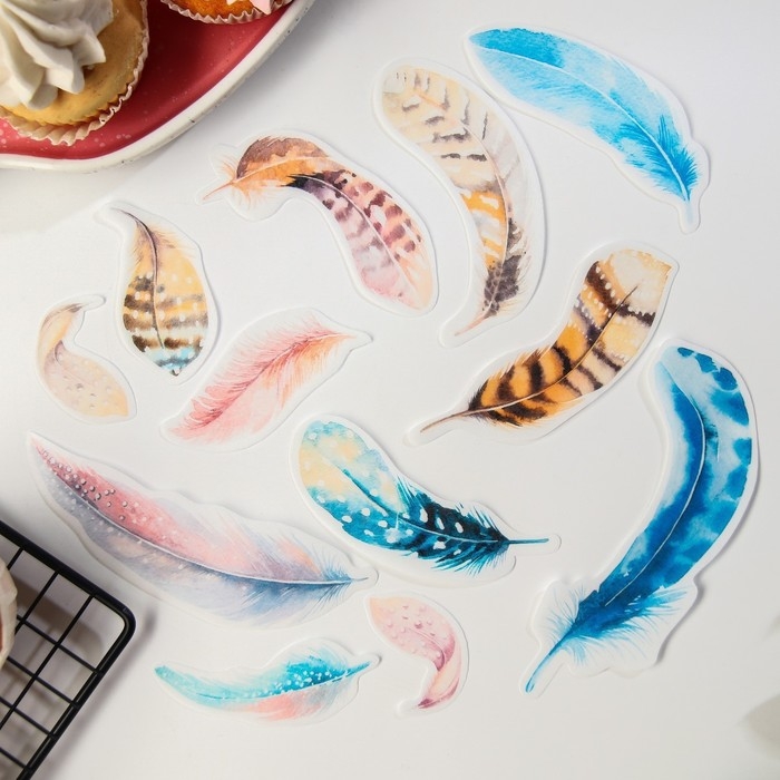 Вафельные картинки съедобные &laquo;Перья&raquo; для капкейков, торта KONFINETTA, 12 шт.