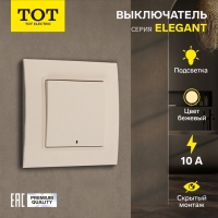 Выключатель TOT Elegant, 10 А, 1 кл., с подсветкой, скрытый, бежевый