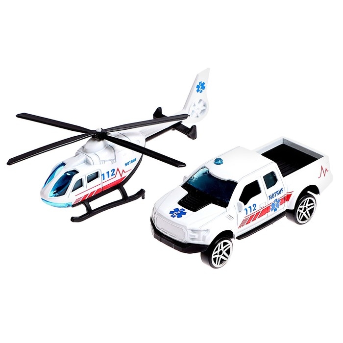 Парковка &laquo;Станция скорой помощи&raquo;, с металлическими машинкой и вертолётом