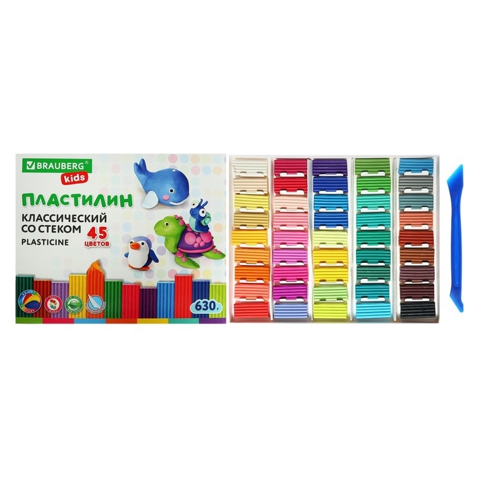 Пластилин 45цв 630г BRAUBERG KIDS, со стеком.ВЫСШЕЕ КАЧЕСТВО Пластилин 45цв 630г BRAUBERG KIDS, со стеком.ВЫСШЕЕ КАЧЕСТВО