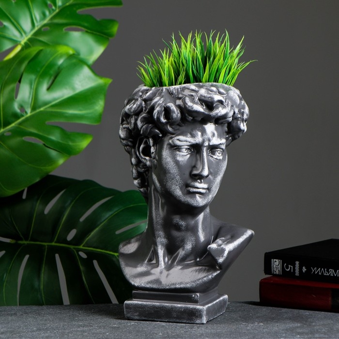 Кашпо - органайзер  Кашпо - органайзер "Бюст Давида" большой, серый, 28см