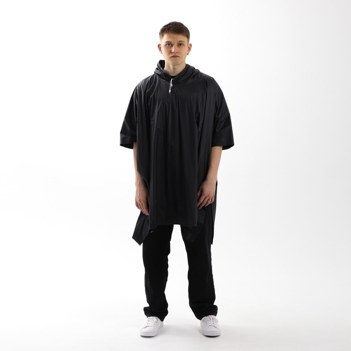 Дождевик взрослый пончо «Не плащ по пустякам», оверсайз, 44-52, 97 х 120 см, цвет чёрный Дождевик взрослый пончо «Не плащ по пустякам», оверсайз, 44-52, 97 х 120 см, цвет чёрный