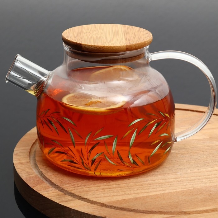 Чайник стеклянный заварочный с бамбуковой крышкой «Тропики», 1000 мл Чайник стеклянный заварочный с бамбуковой крышкой «Тропики», 1000 мл