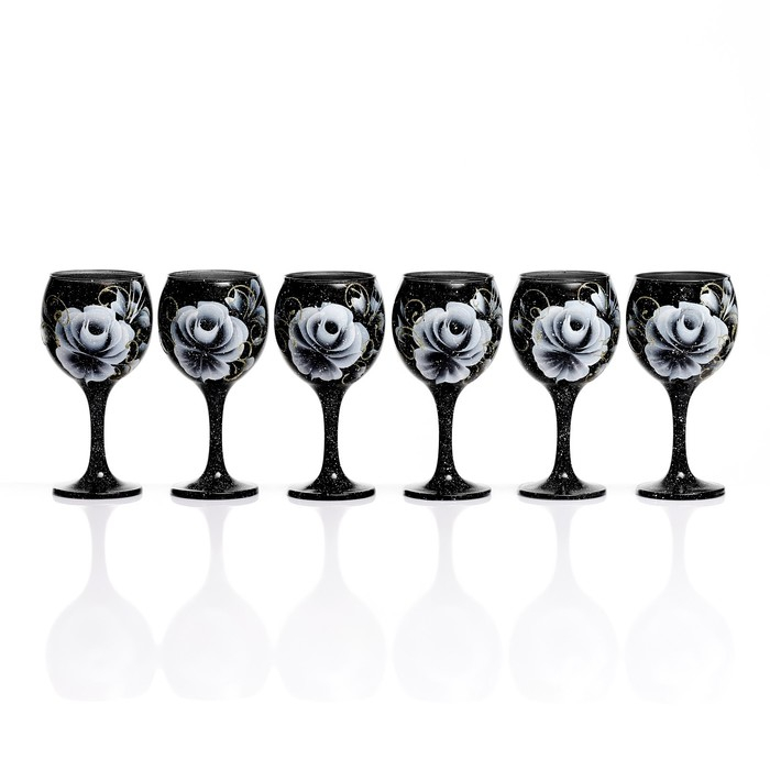 Набор бокалов для вина "Розы" 6 шт, 220 мл, микс
