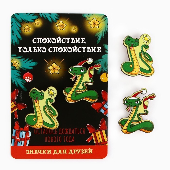 Значки новогодние «Новый год: две змейки», набор, 2 шт Значки новогодние «Новый год: две змейки», набор, 2 шт