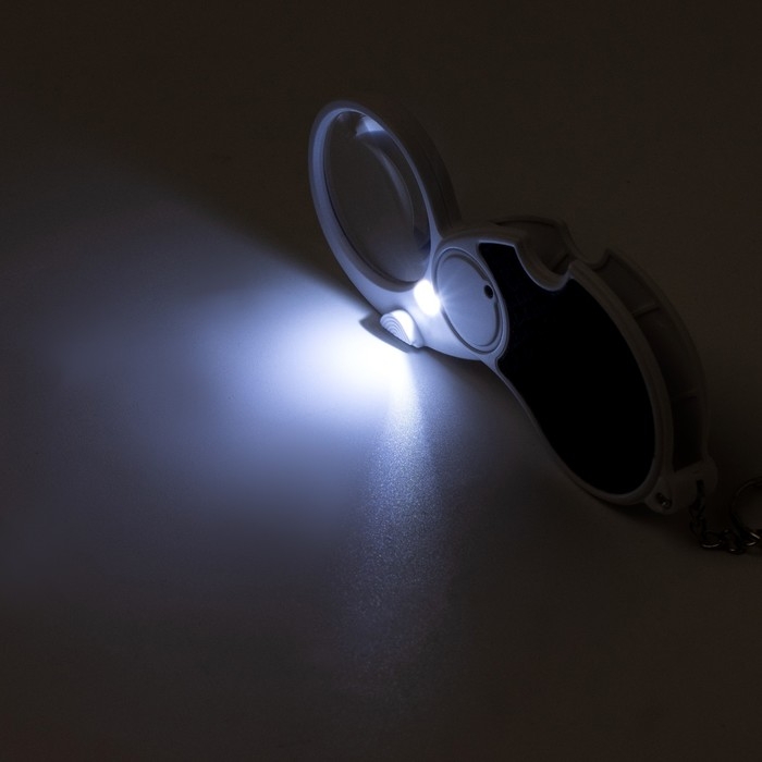 Лупа складная, брелок, линза 45мм, увеличение 5х, с подсветкой Лупа складная, брелок, линза 45мм, увеличение 5х, с подсветкой