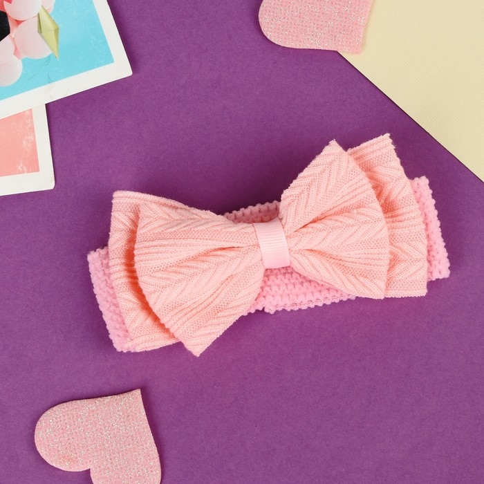 Повязка для волос Повязка для волос "Выбражулька" бант узор, 16х3 см, розовый