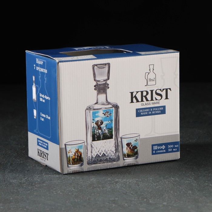 Набор питьевой «Охота»: штоф 500 мл, 6 стопок, стеклянный, деколь