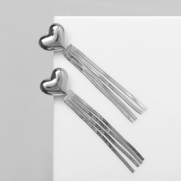 Серьги висячие «Стерео» сердце, цвет серебро Серьги висячие «Стерео» сердце, цвет серебро