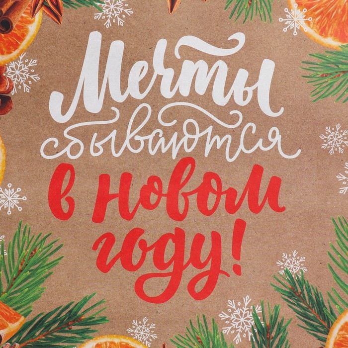 Пакет подарочный новогодний крафтовый квадратный «Мечты», 30 х 30 х 12 см, Новый год Пакет подарочный новогодний крафтовый квадратный «Мечты», 30 х 30 х 12 см, Новый год