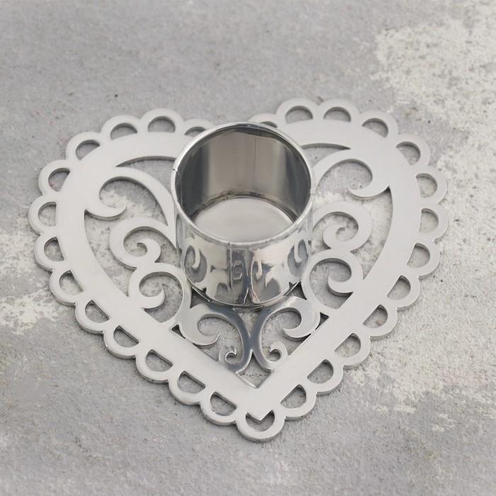 Подсвечник Подсвечник "Сердечко-кружево" металл на одну свечу, 7,8х2,7 см, хром