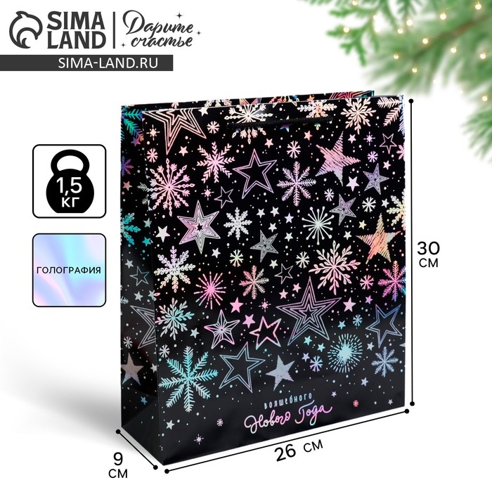 Пакет голографический вертикальный «Волшебного Нового года», M 26 x 30 х 9 см , Новый год Пакет голографический вертикальный «Волшебного Нового года», M 26 x 30 х 9 см , Новый год