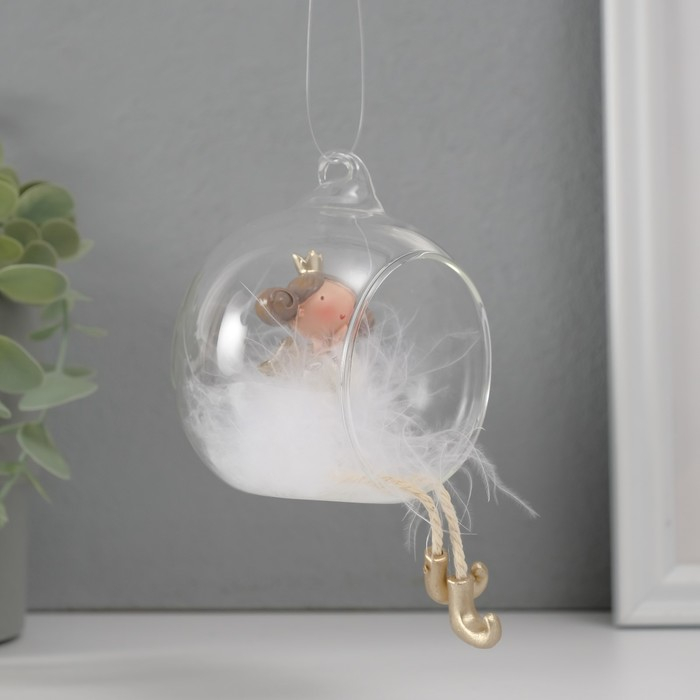 Сувенир полистоун "Ангелочек-принцесса пушок в шарике" 9х8,5х8,5 см