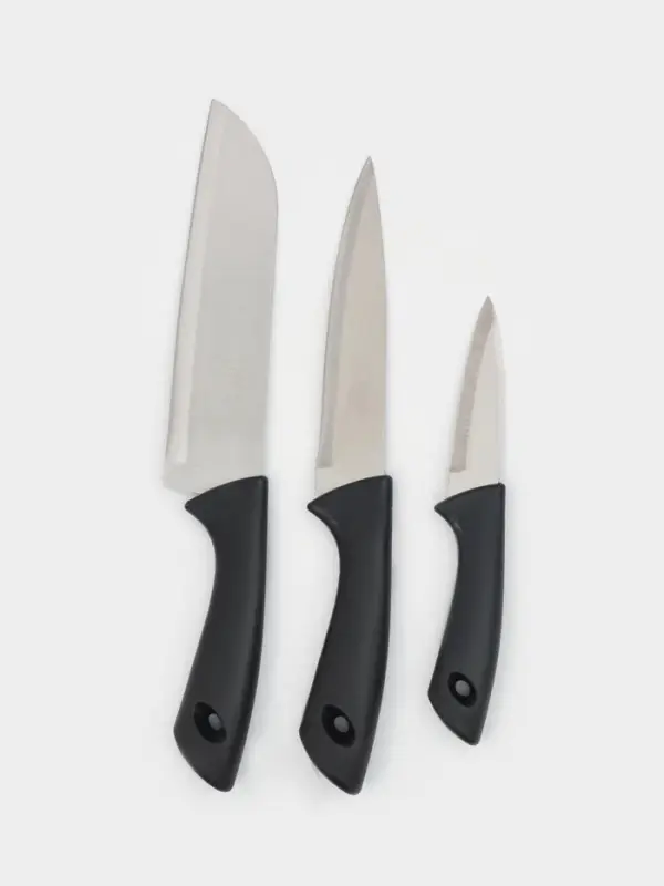 Набор кухонных ножей &laquo;Энеолит&raquo;, 3 предмета: лезвие 8.5 см, 15 см, 17 см, чёрный