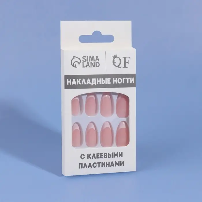 Накладные ногти Classic French, 24 шт., с клеевыми пластинами, форма миндаль, нежно-розовые