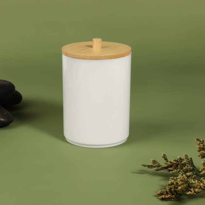 Органайзер для хранения ватных палочек «BAMBOO», с крышкой, d = 6,8 × 10 см, цвет белый/коричневый Органайзер для хранения ватных палочек «BAMBOO», с крышкой, d = 6,8 × 10 см, цвет белый/коричневый