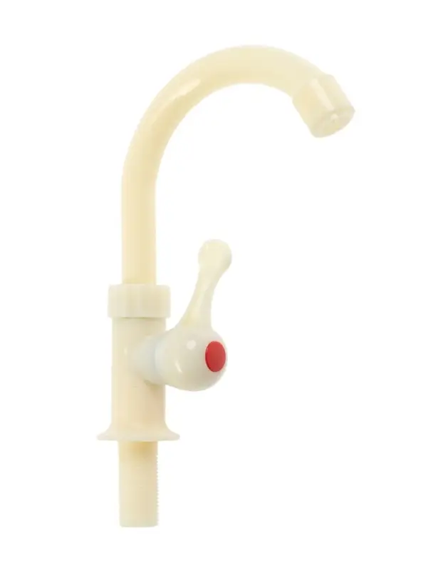 Кран на одну воду ZEIN Z2020, плоская ручка, пластик, R-образный излив, цвет &laquo;рисовый&raquo;