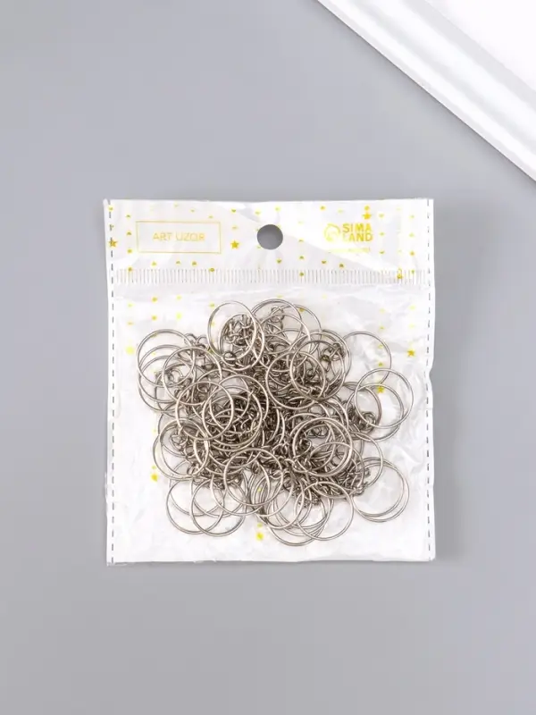 Основа для брелока кольцо металл с цепочкой, серебро d=1.8 см, для цепочки 1.8 см, набор 60 шт.