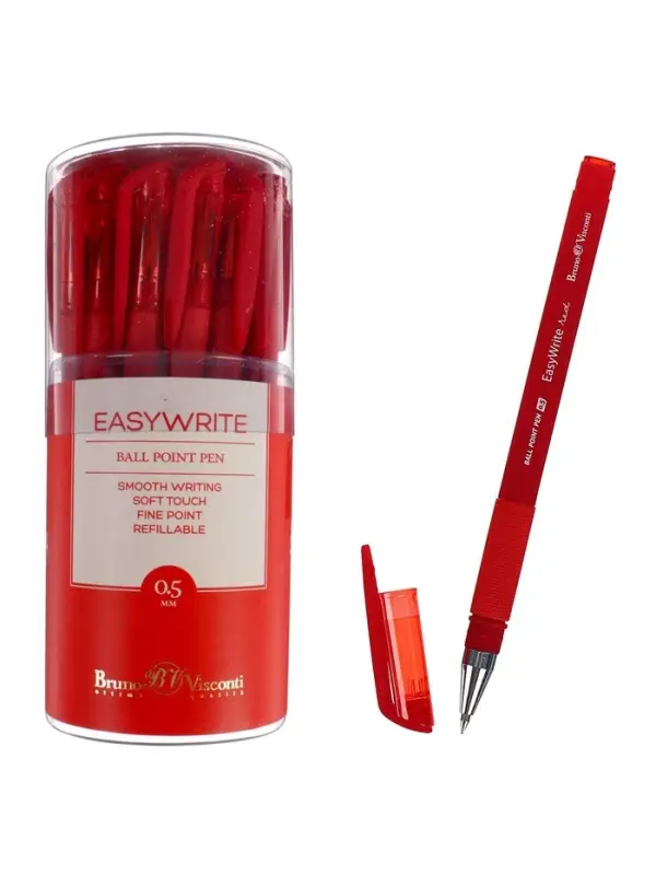 Ручка шариковая BrunoVisconti. EasyWrite. Red, красный стержень, узел 0.5 мм, резиновый упор, матовый корпус