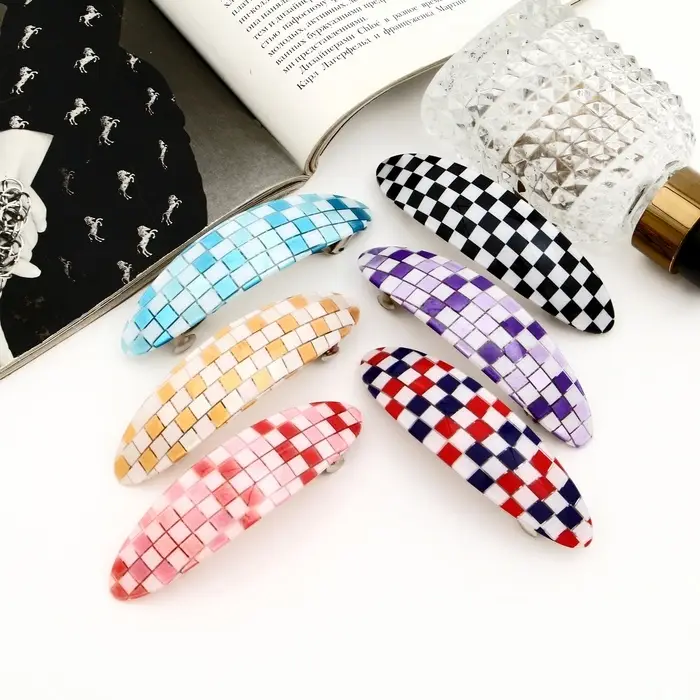 Заколка - автомат для волос «Шахматка», 9 см, МИКС