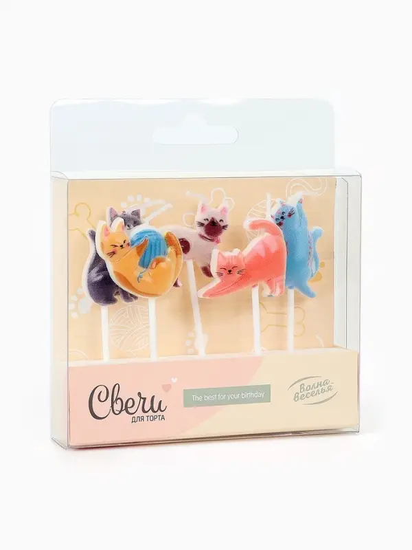 Набор свечей для торта «Милые котята», 3 х 3,5 + 4 см, 5 шт Набор свечей для торта «Милые котята», 3 х 3,5 + 4 см, 5 шт