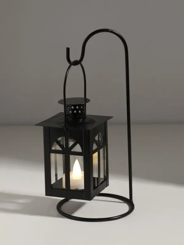 Подсвечник металл 1 свеча  Подсвечник металл 1 свеча "Фонарь с подставкой" черный 23,5х10х10 см