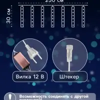 Гирлянда &laquo;Сосульки&raquo; 2.5&times;0.3 м, IP65, прозрачная нить, 192 LED, свечение белое с эффектом стекания, 12 В
