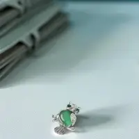 Брошь &laquo;Сова&raquo;, зелёная в чернёном серебре