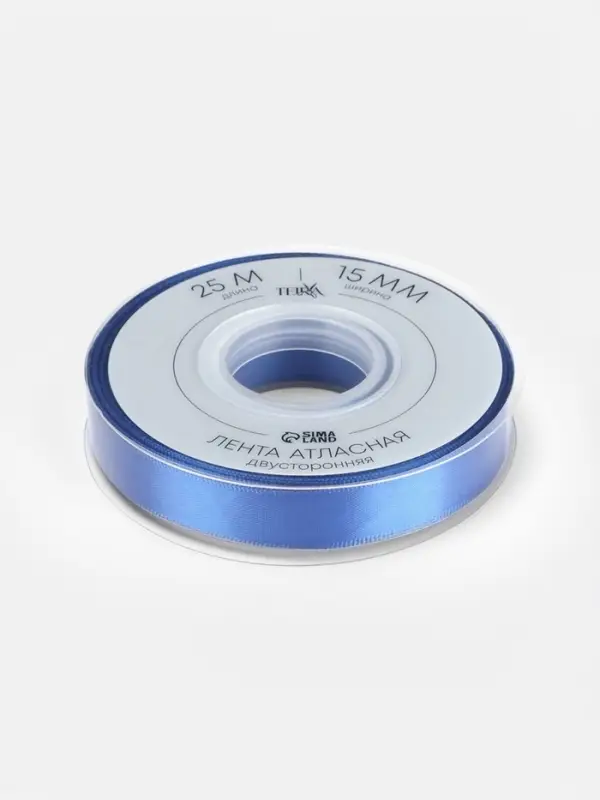 Лента атласная TEIRA, двухсторонняя, 15 мм, 25&plusmn;1 м, синяя №0329