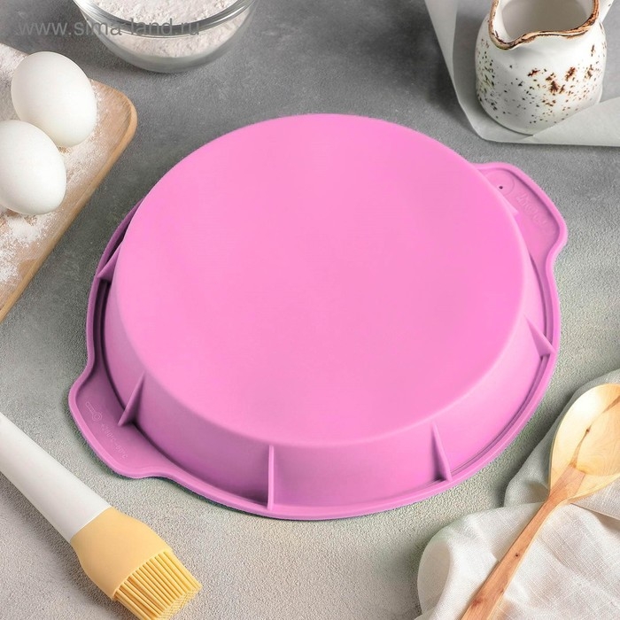 Форма для выпечки Доляна «Круг с ручками», силикон, 26×29×4,5 см, внутренний размер d=24 см, цвет розовый Форма для выпечки Доляна «Круг с ручками», силикон, 26×29×4,5 см, внутренний размер d=24 см, цвет розовый