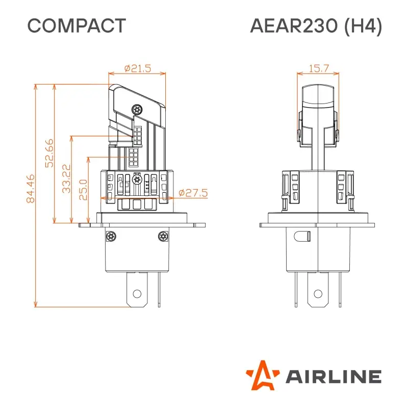 Лампа светодиод. H4 COMPACT, 23Вт, 5200Лм (2600Лм x 2), 6500К, 12В, кмпл. 2 шт.