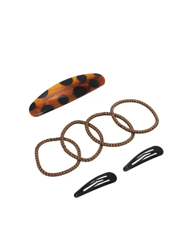 Набор для волос QF &laquo;Авиталь&raquo;, 4 резинки 6.5 см, заколка - автомат 8 см, 2 заколки 4.5 см, чёрный, коричневый