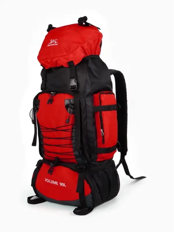 Рюкзак туристический, 90 литров, 6 наружных карманов, шнуровка, красный
