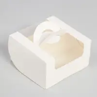 Коробка под бенто - торт с окном, белая, 14&times;14&times;8 см