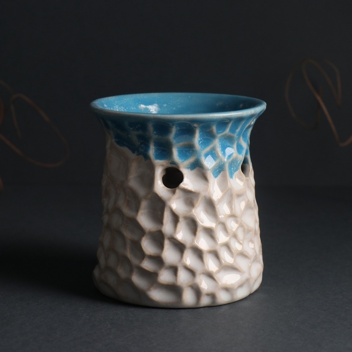 Аромалампа керамика  Аромалампа керамика "Узорчатая абстракция" синий 8,5х8,5х9,5 см