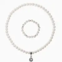 Набор детский &laquo;Выбражулька&raquo; 2 предмета: бусы, браслет d=6 см. жемчуг, белый в серебре